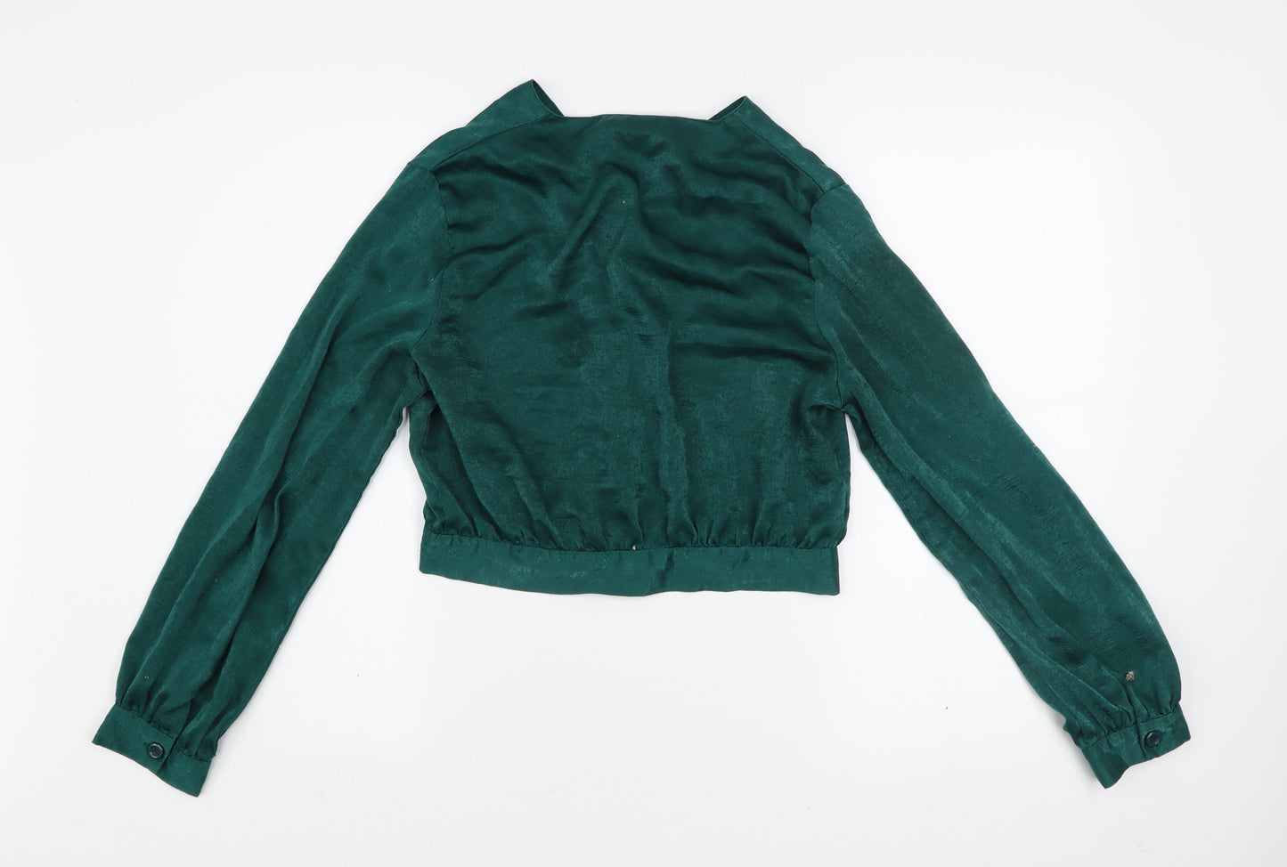 PrettyLittleThing Women's Green Cropped Satin Blouse UK 12