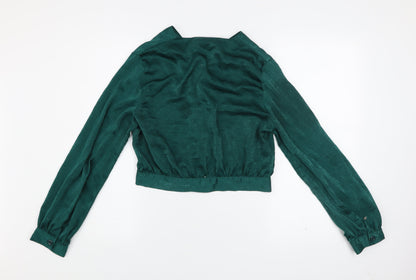 PrettyLittleThing Women's Green Cropped Satin Blouse UK 12