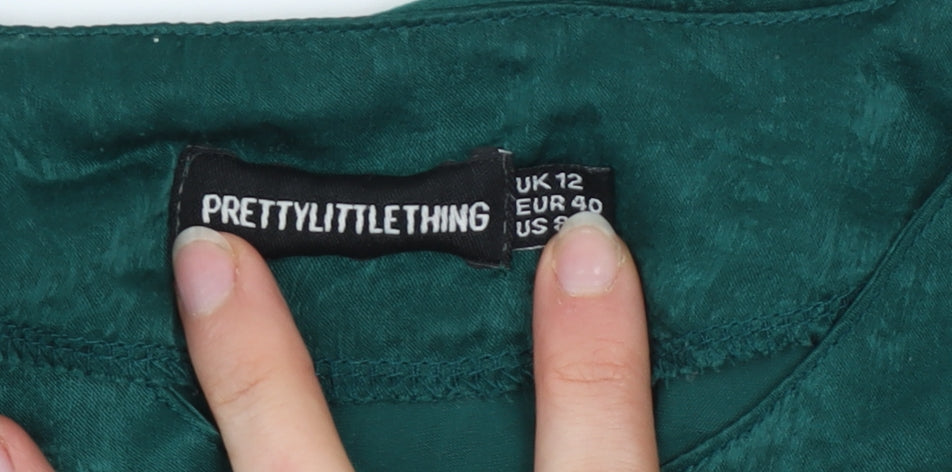 PrettyLittleThing Women's Green Cropped Satin Blouse UK 12