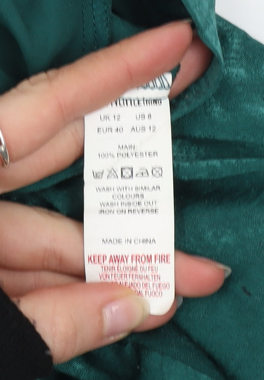 PrettyLittleThing Women's Green Cropped Satin Blouse UK 12