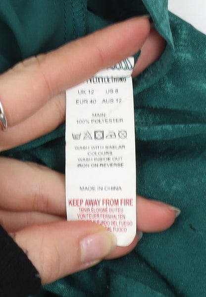 PrettyLittleThing Women's Green Cropped Satin Blouse UK 12