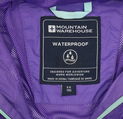 Mountain Warehouse Girls Purple Waterproof Hooded Rain Jacket 5-6 Years