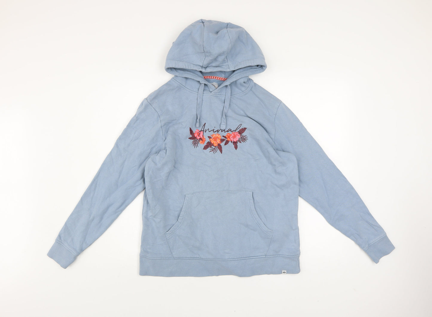 Animal Womens Blue Pullover Hoodie UK 12 Organic Cotton Floral Logo