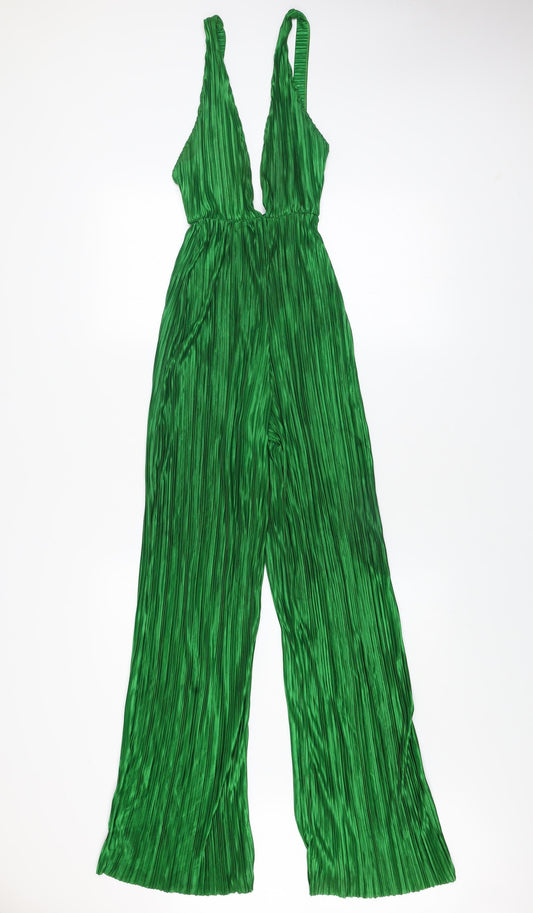 PrettyLittleThing Women’s Green Pleated Wide-Leg Jumpsuit Size UK 8