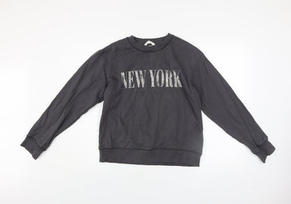 H&M Womens Black New York Pullover Sweatshirt XS Cotton Blend