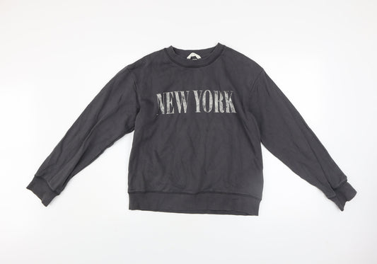 H&M Womens Black New York Pullover Sweatshirt XS Cotton Blend