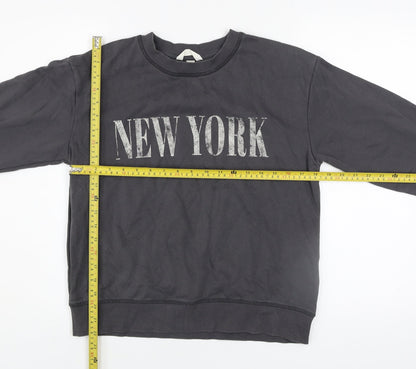 H&M Womens Black New York Pullover Sweatshirt XS Cotton Blend