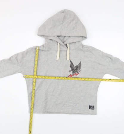 Superdry Womens Grey Hooded Pullover Hoodie UK 6 Eagle Print