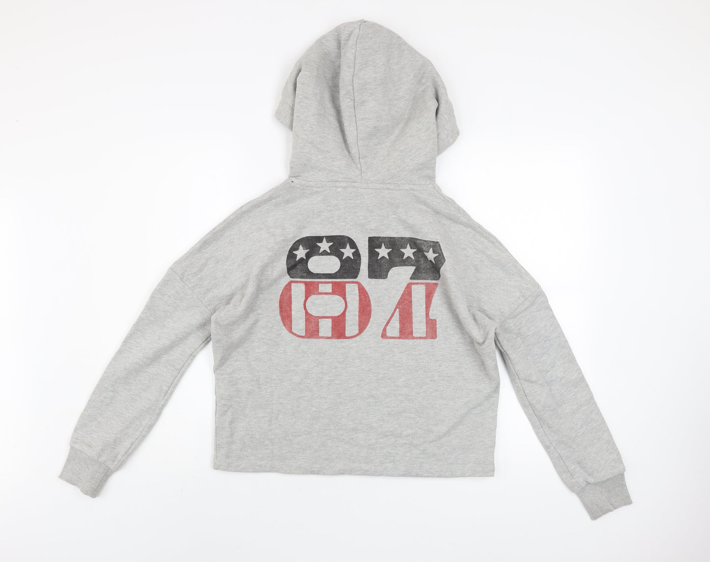 Superdry Womens Grey Hooded Pullover Hoodie UK 6 Eagle Print