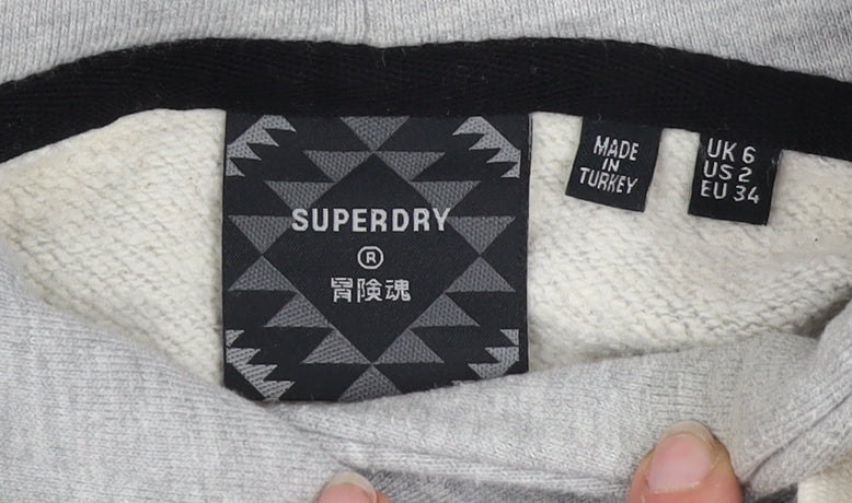 Superdry Womens Grey Hooded Pullover Hoodie UK 6 Eagle Print