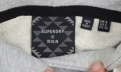 Superdry Womens Grey Hooded Pullover Hoodie UK 6 Eagle Print