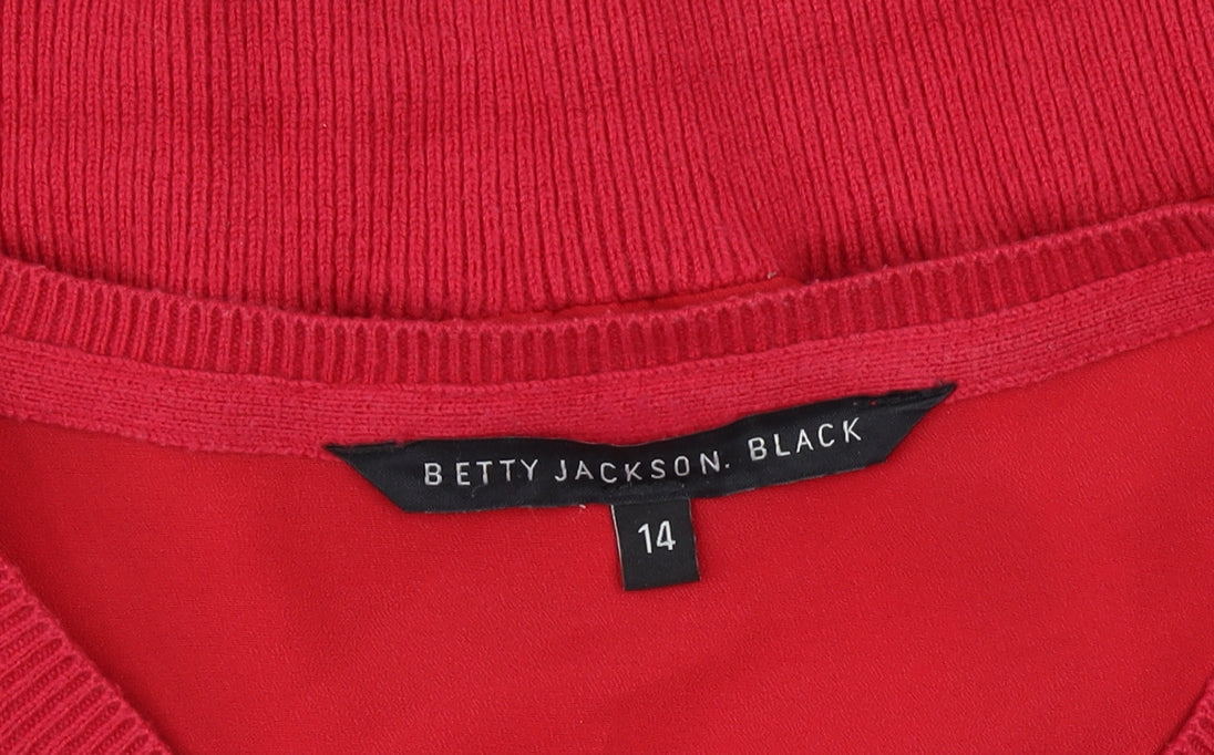 Betty Jackson Black Women's Red Size 14 Crew Neck Cardigan