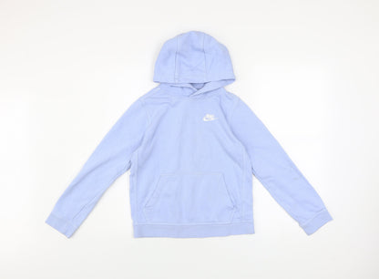 Nike Girls Blue Pullover Hoodie M 13-14 Years Cotton Blend Logo Sweatshirt