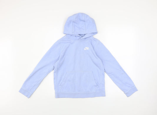 Nike Girls Blue Pullover Hoodie M 13-14 Years Cotton Blend Logo Sweatshirt