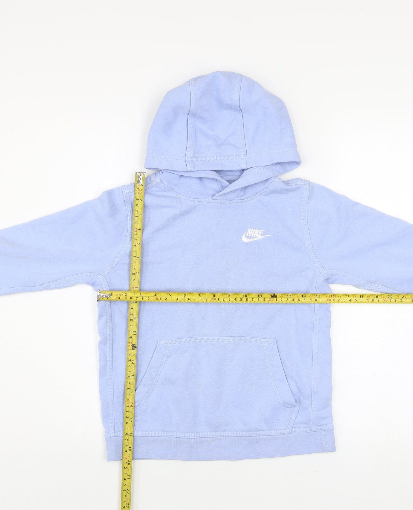 Nike Girls Blue Pullover Hoodie M 13-14 Years Cotton Blend Logo Sweatshirt