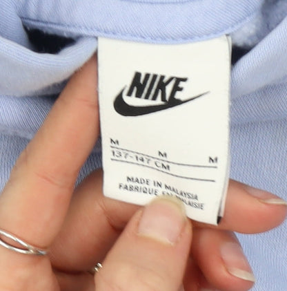 Nike Girls Blue Pullover Hoodie M 13-14 Years Cotton Blend Logo Sweatshirt