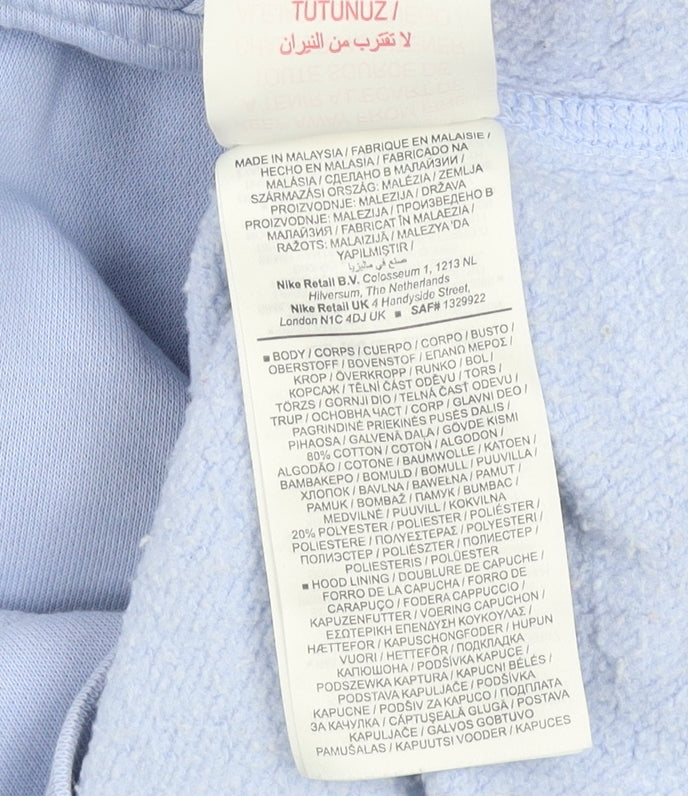 Nike Girls Blue Pullover Hoodie M 13-14 Years Cotton Blend Logo Sweatshirt