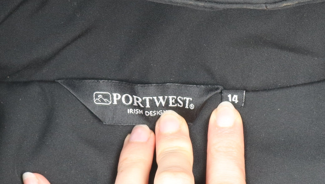 Portwest Women Black Waterproof Hooded Softshell Rain Jacket Size 14