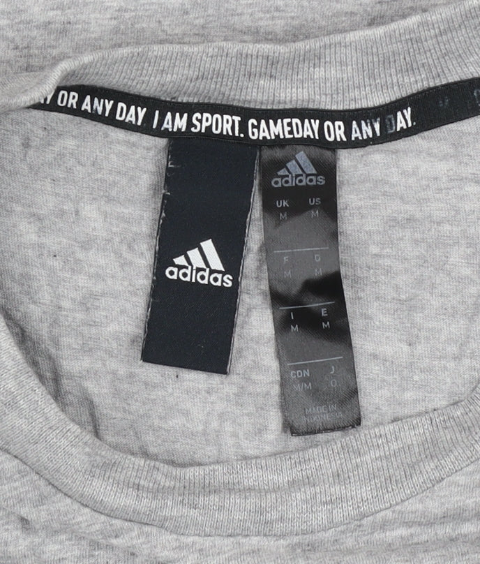 Adidas Men's Grey Logo Graphic Print Cotton T-Shirt Size M