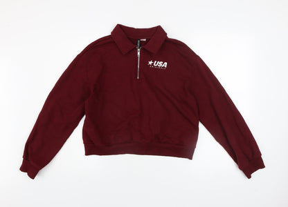 H&M Divided Women's Burgundy Half Zip USA Originals Sweatshirt Size S