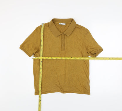 Zara Men’s Brown Cotton Blend Short Sleeve Polo Shirt L