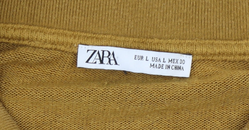 Zara Men’s Brown Cotton Blend Short Sleeve Polo Shirt L