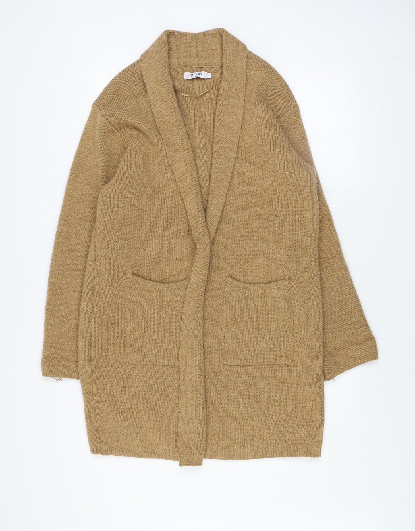 Luisa Ricci Women Beige Wool Knit Belted Cardigan L