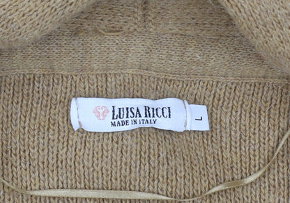 Luisa Ricci Women Beige Wool Knit Belted Cardigan L