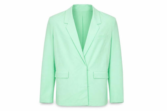 Front view of SLA The Label Mint Green unisex s blazer lined classic mid-length