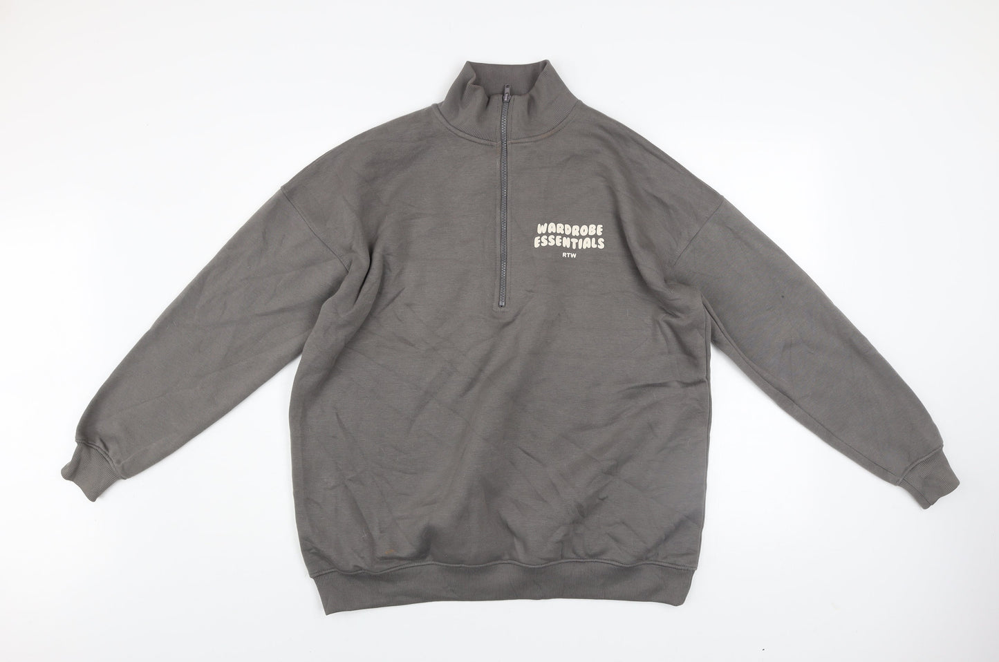 Boohoo Womens Grey 1/4 Zip Pullover Sweatshirt XS Relaxed Fit