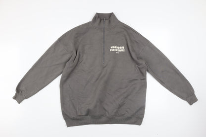 Boohoo Womens Grey 1/4 Zip Pullover Sweatshirt XS Relaxed Fit