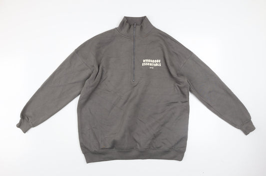 Boohoo Womens Grey 1/4 Zip Pullover Sweatshirt XS Relaxed Fit