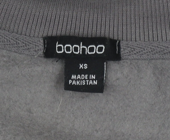 Boohoo Womens Grey 1/4 Zip Pullover Sweatshirt XS Relaxed Fit
