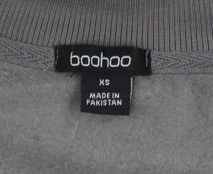 Boohoo Womens Grey 1/4 Zip Pullover Sweatshirt XS Relaxed Fit