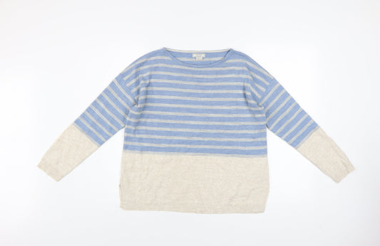 Fat Face Womens Blue Beige Striped Acrylic Jumper Size 12