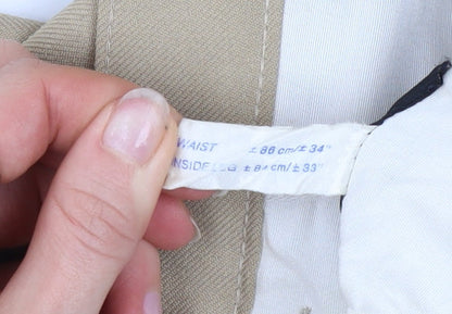 St Bernard Men's Beige 34 Regular Fit Chino Trousers