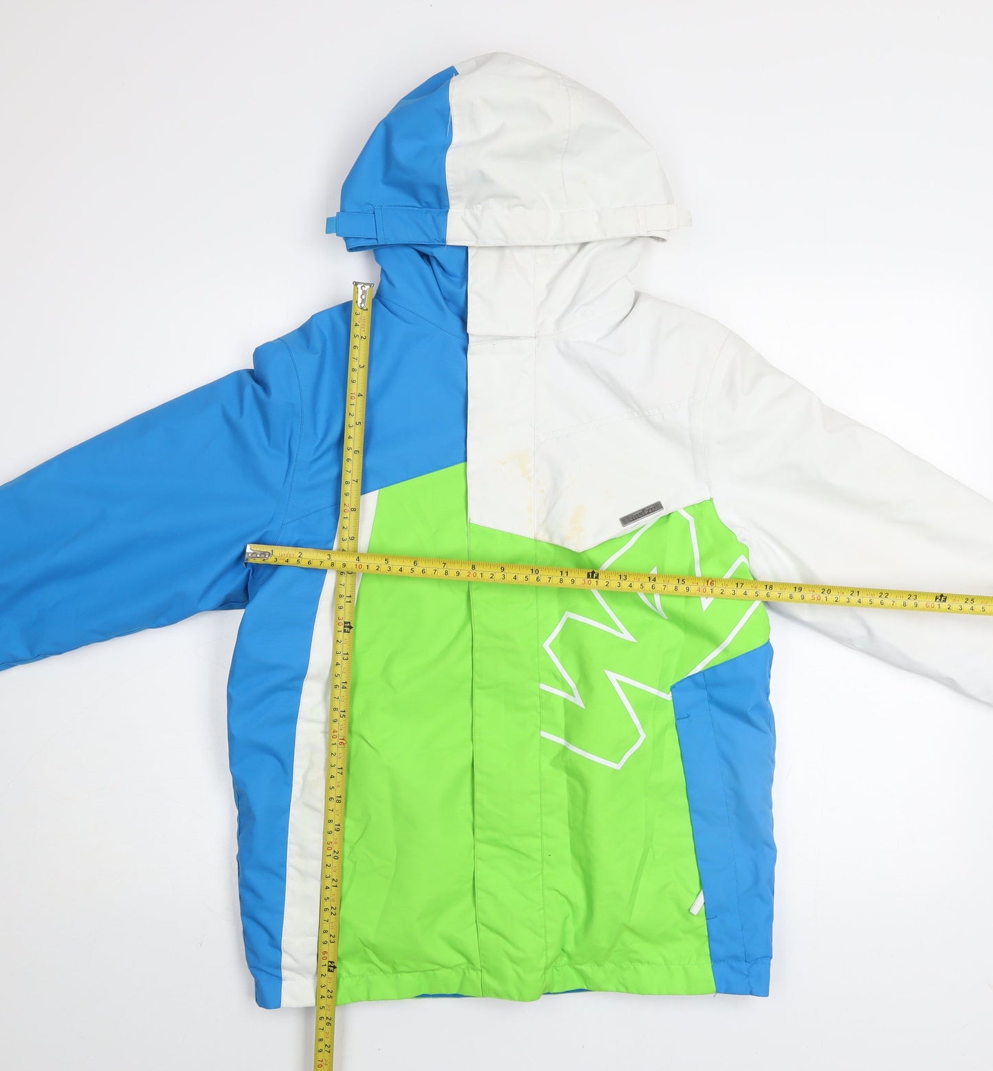 Wedze Boys Blue Green White Waterproof Ski Jacket 12 Years Hooded Winter Coat