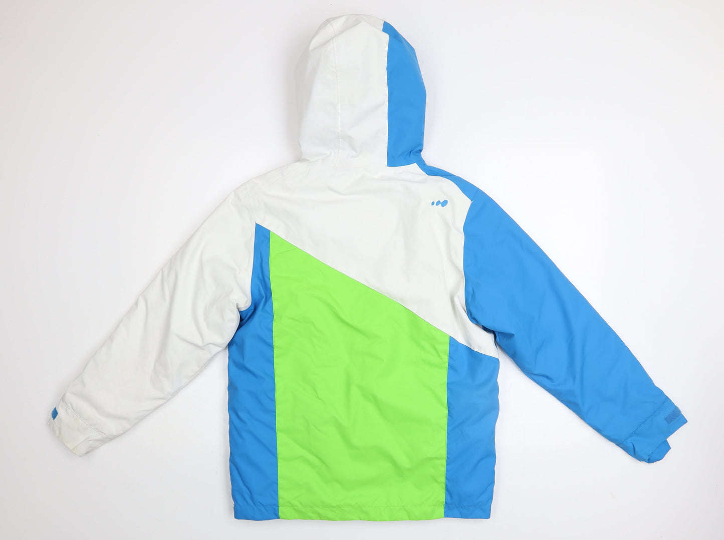 Wedze Boys Blue Green White Waterproof Ski Jacket 12 Years Hooded Winter Coat