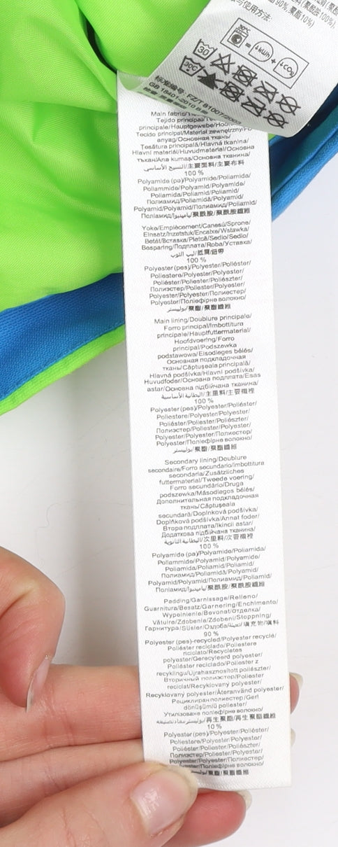 Wedze Boys Blue Green White Waterproof Ski Jacket 12 Years Hooded Winter Coat