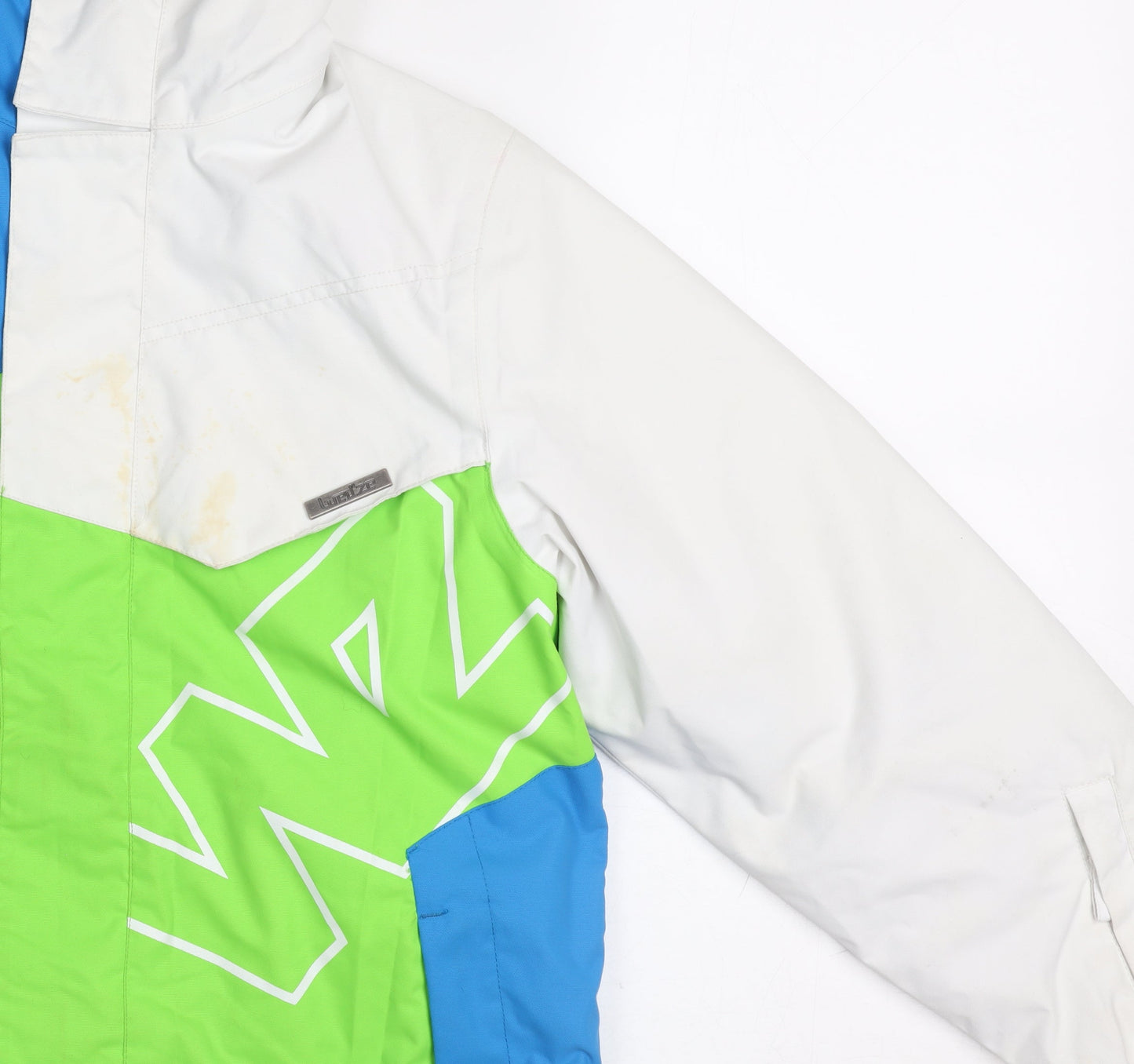 Wedze Boys Blue Green White Waterproof Ski Jacket 12 Years Hooded Winter Coat