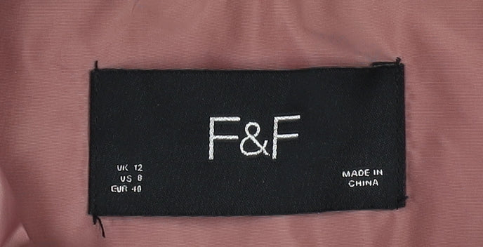 F&F Womens Pink Puffer Jacket Size 12 Mid-Length Winter Coat