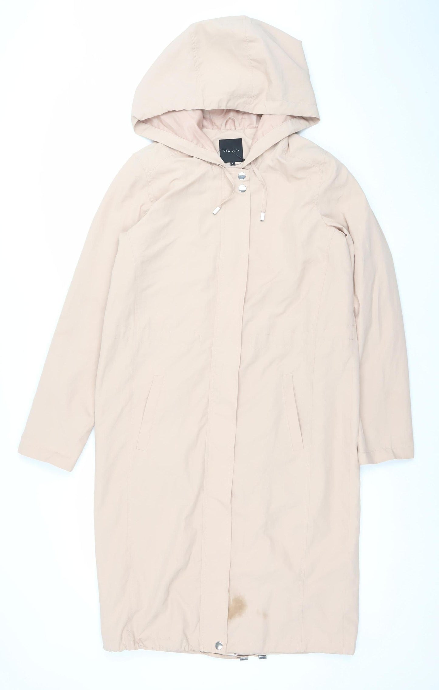 New Look Women Beige Hooded Long Rain Coat Size 8