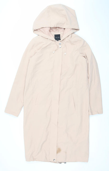 New Look Women Beige Hooded Long Rain Coat Size 8