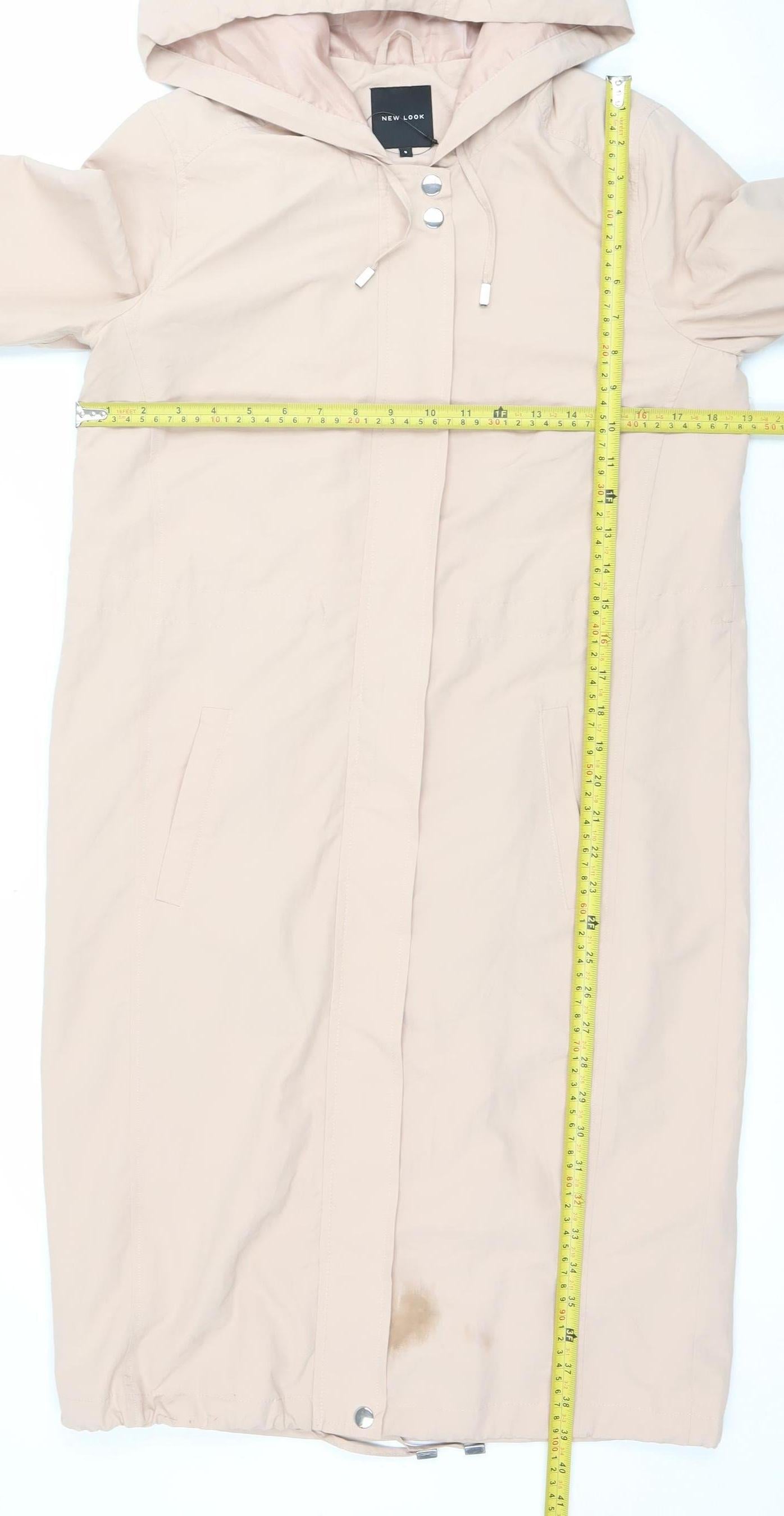 New Look Women Beige Hooded Long Rain Coat Size 8