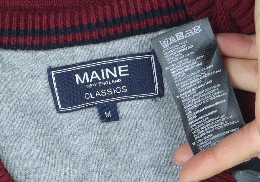 Maine New England Men's Red V-Neck Cotton Blend Jumper Size M