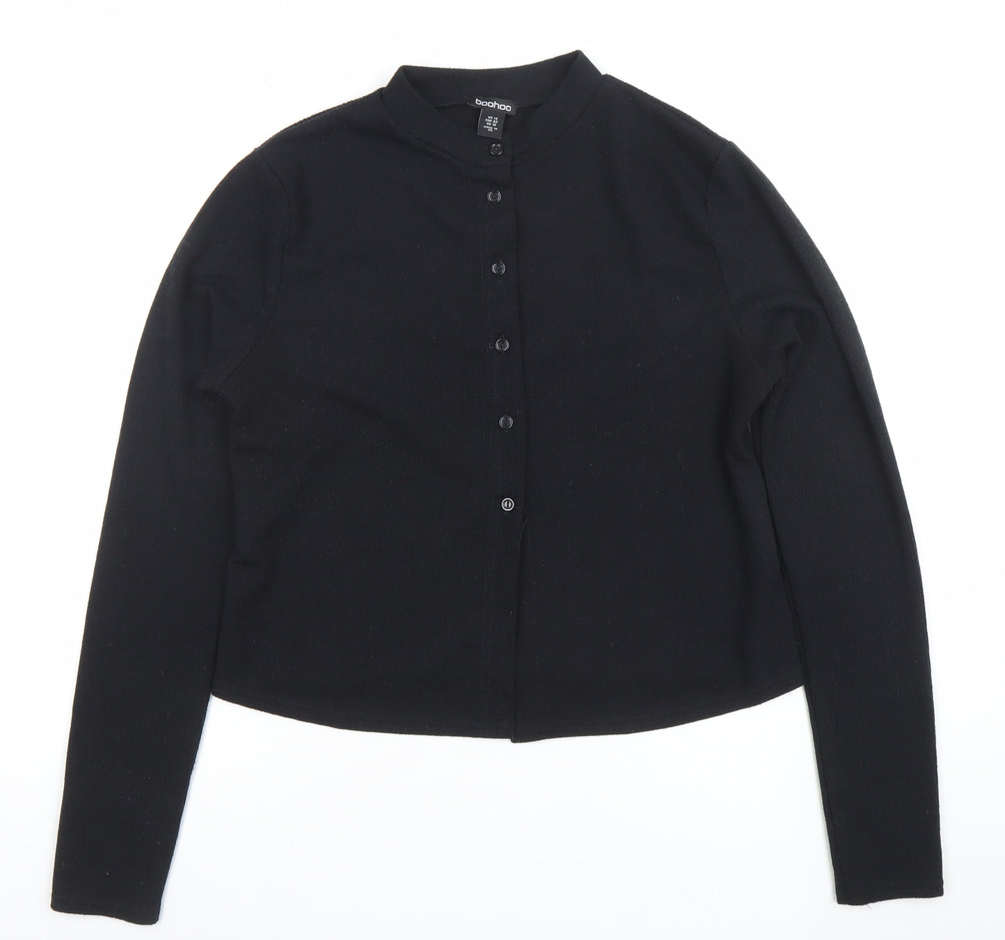 Boohoo Women Black Collared Button Cardigan Size 14