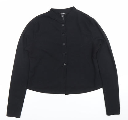 Boohoo Women Black Collared Button Cardigan Size 14