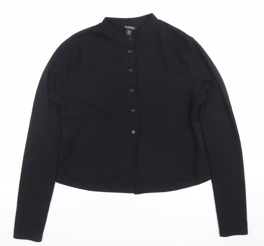Boohoo Women Black Collared Button Cardigan Size 14