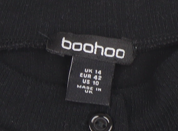 Boohoo Women Black Collared Button Cardigan Size 14