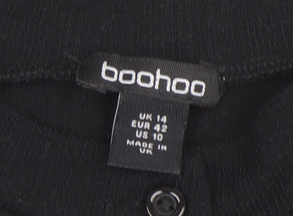 Boohoo Women Black Collared Button Cardigan Size 14